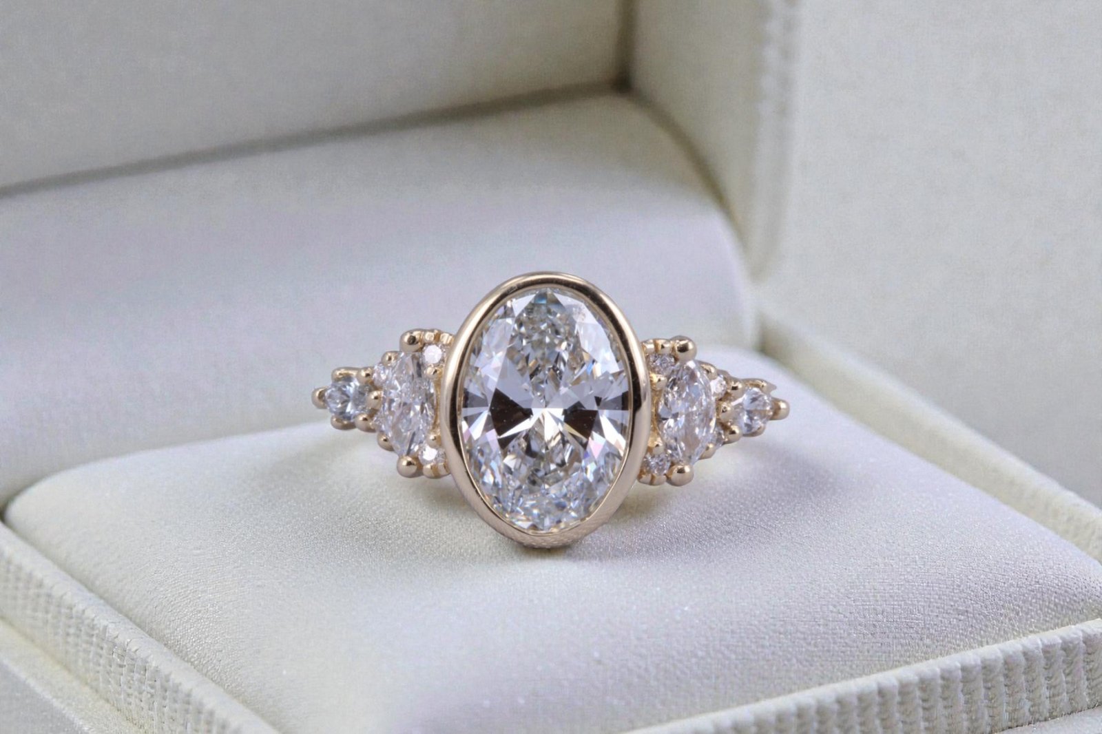 Custom-made low profile engagement ring for La Mesa couples