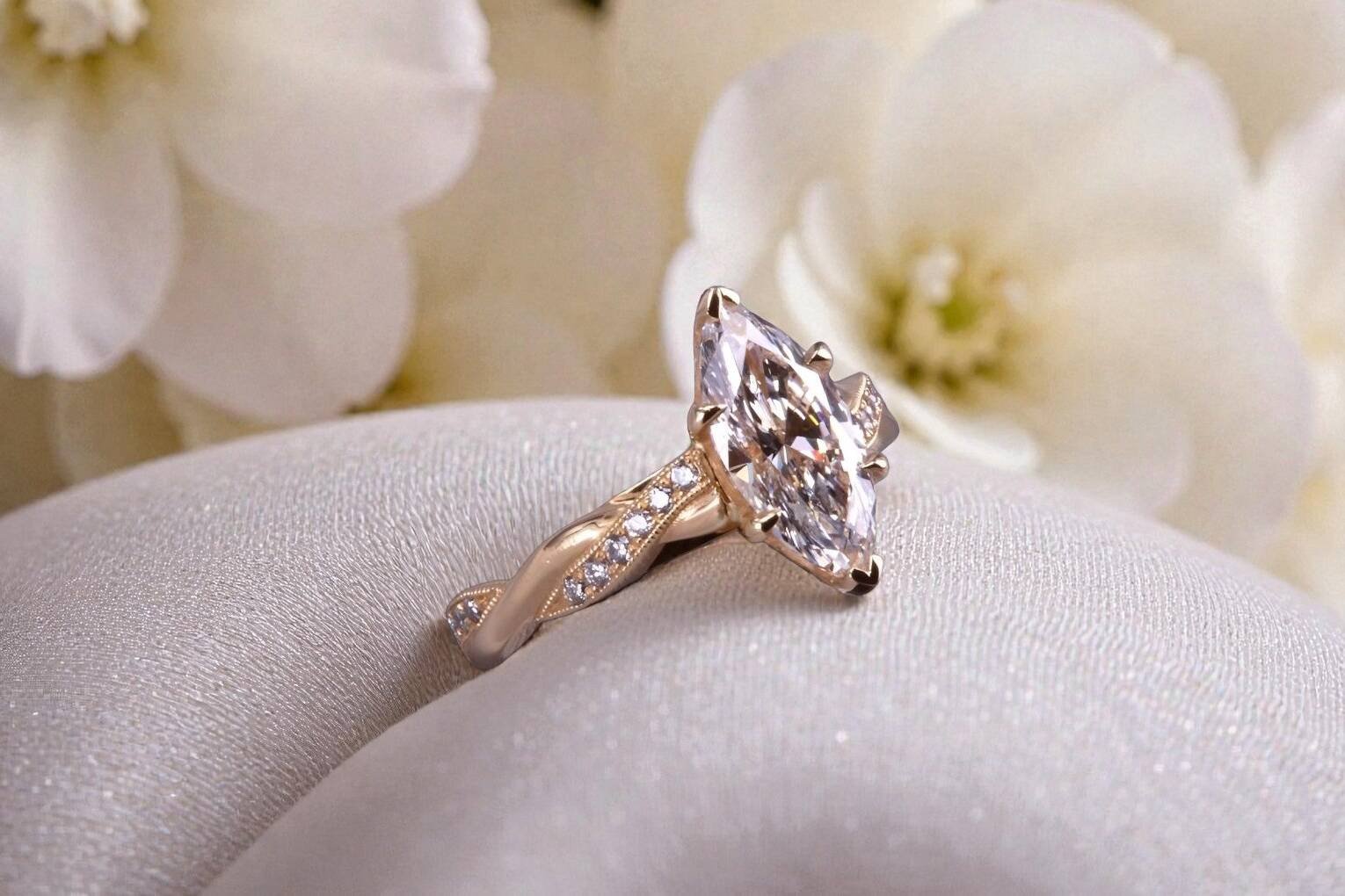 Custom marquise diamond ring for couples in La Mesa