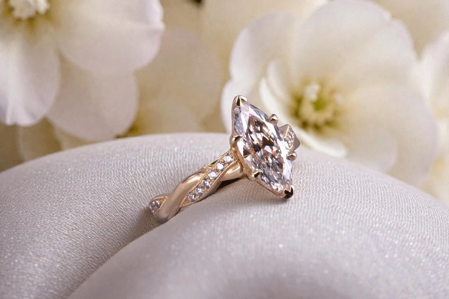 Custom marquise diamond ring for couples in La Mesa